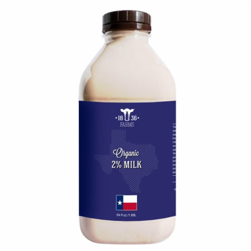 1836 Farms Organic 2% Reduced Fat Milk PET Half Gallon Perspective: front