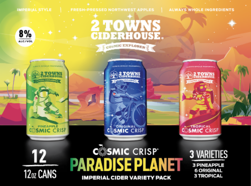 2 Towns Ciderhouse® Cosmic Crisp® Paradise Planet Imperial Cider Variety Pack Perspective: front