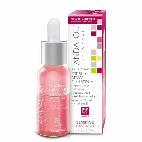 Andalou Naturals 1000 Roses Fresh + Dewy 2 in 1 Serum Perspective: front