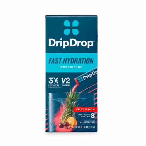 Drip Drop® Fruit Punch Powdered Drink Mix Packets Perspective: front