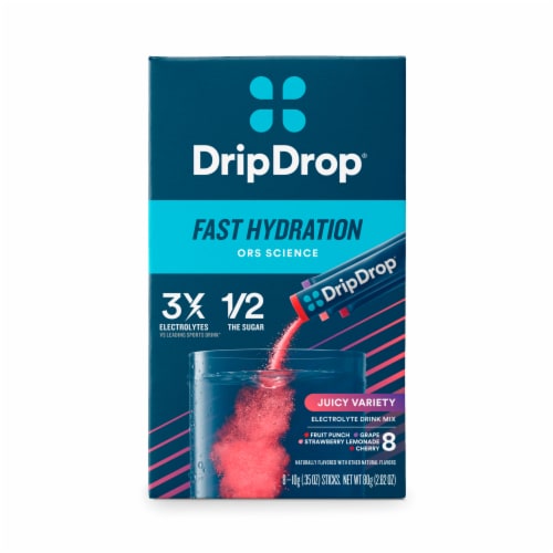 Drip Drop Electrolyte Variety Powdered Drink Mix Packets Perspective: front