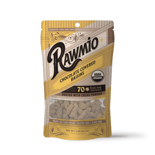 Rawmio Organic Chocolate Covered Golden Raisins Perspective: front