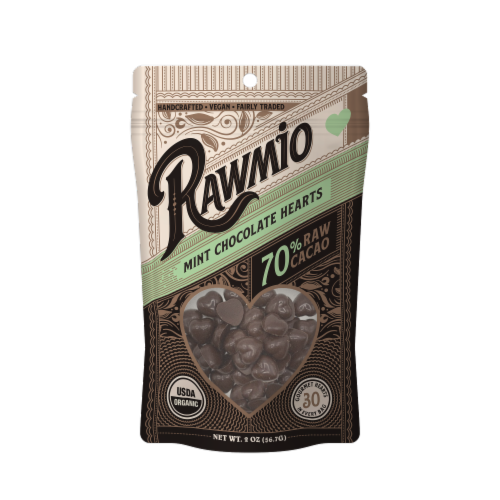 Rawmio 70% Raw Mint Chocolate Hearts Perspective: front