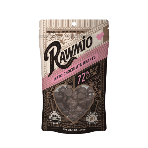 Rawmio 72% Raw Keto Chocolate Hearts Perspective: front