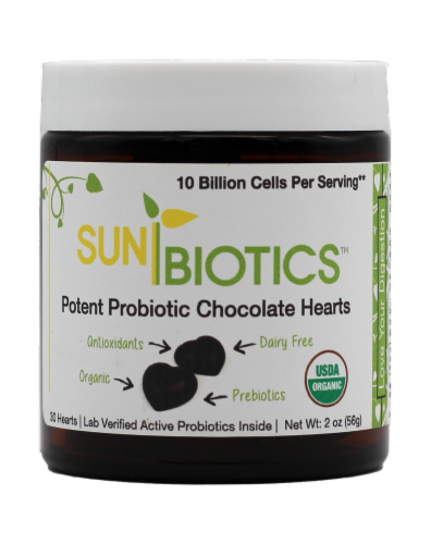 Sunbiotics Potent Probiotic Chocolate Hearts Perspective: front