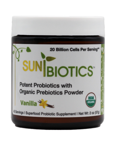 Sunbiotics Vanilla Potent Probiotics with Organic Prebiotics Powder Perspective: front
