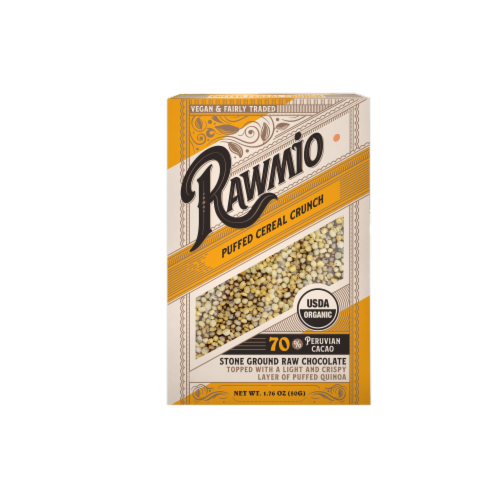 Rawmio Organic Puffed Cereal Crunch Raw Chocolate Bar Perspective: front