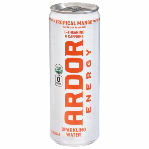 Ardor Energy Tropical Mango Sparkling Water Energy Drink Can Perspective: front
