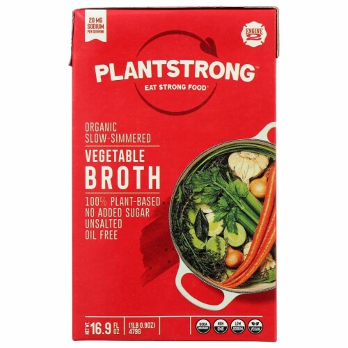 Plantstrong 89424 16.9 oz Slow-Simmered Vegetable Broth, Pack of 6 Perspective: front