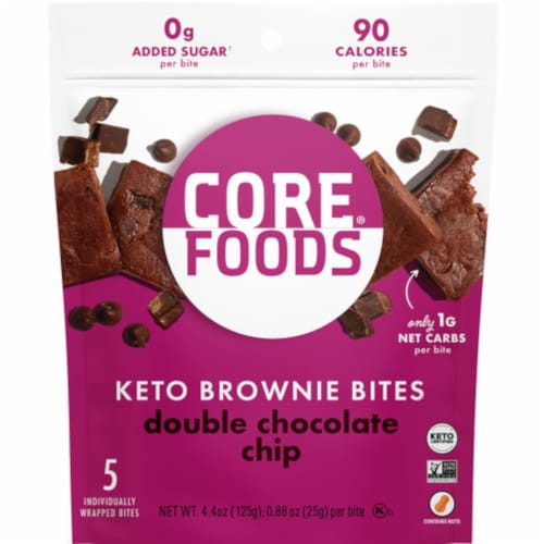 CORE Foods Keto Double Chocolate Chip Brownie Bites Pouch Perspective: front