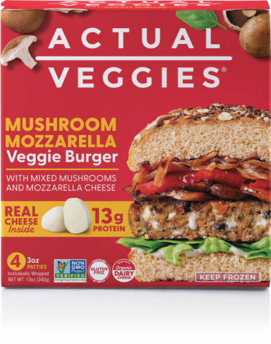 Actual Veggies® Mushroom Mozzarella Veggie Burgers Perspective: front