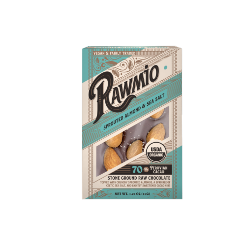 Rawmio Organic Sprouted Almond & Sea Salt Raw Chocolate Bar Perspective: front