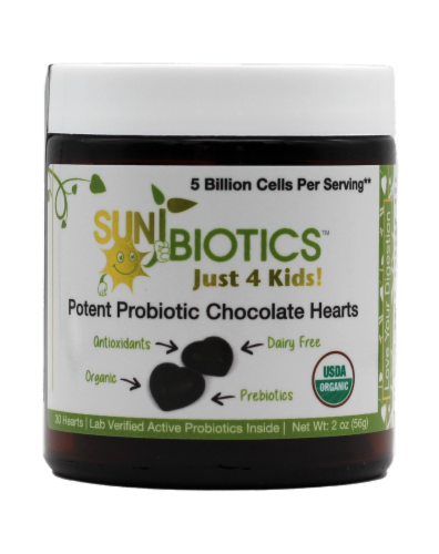 Sunbiotics Just 4 Kids Potent Probiotic Chocolate Hearts Perspective: front