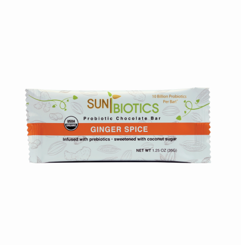 Sunbiotics Probiotic Ginger Spice Chocolate Bar Perspective: front