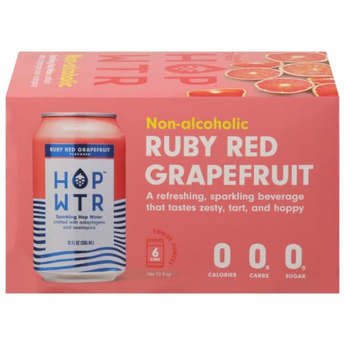 HOP WTR Ruby Red Grapefruit Sparkling Hop Water Cans Perspective: front