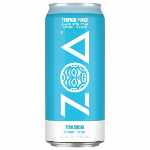 ZOA Tropical Punch Energy Drink Zero Sugar Perspective: front