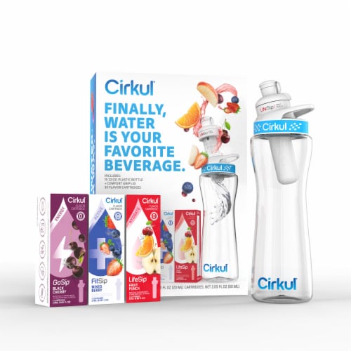 Cirkul Plastic Water Bottle Starter Kit with Blue Lid 22Oz & 2 Flavor  Cartridges for sale online