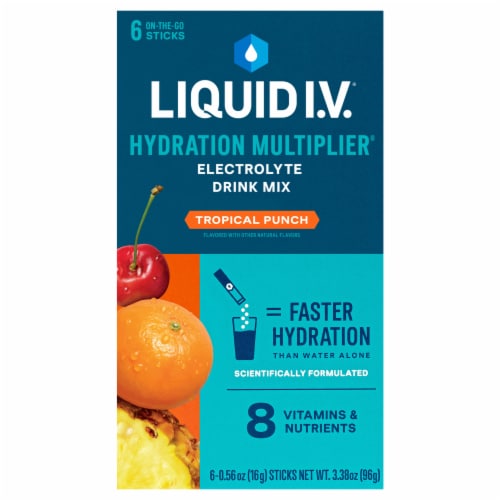 Liquid I.V. Tropical Punch Hydration Electrolyte Drink Mix Stick Packs Perspective: front