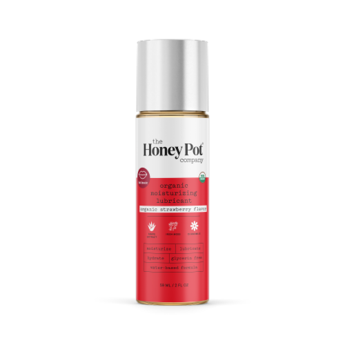 The Honey Pot Organic Intimate Lubricant Moisturizing Strawberry Flavor Water Based Perspective: front
