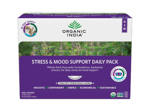 Organic India® Stress & Mood Support Daily Pack Vegetable Capsules Perspective: front