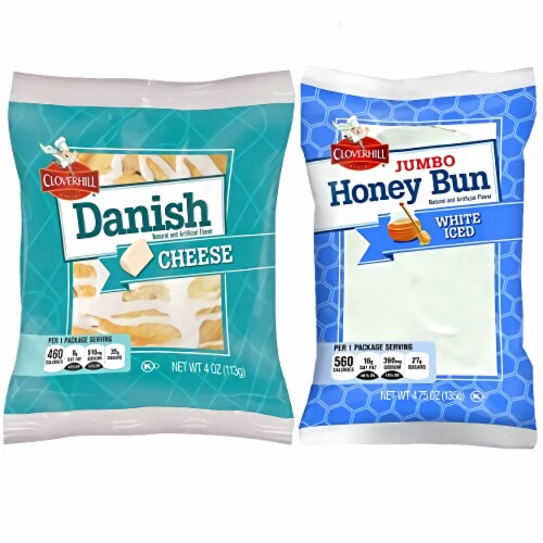 Tribeca Curations | Cloverhill Jumbo White Iced Honey Bun & Cheese Danish Combo | 12 Pack Perspective: front