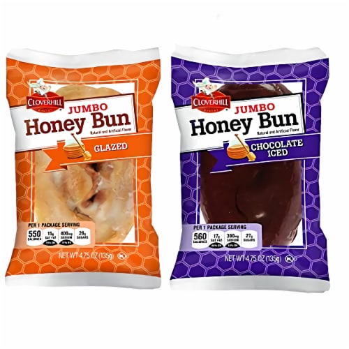Tribeca Curations | Jumbo Chocolate Iced Honey Bun & Jumbo Glazed Honey Bun Combo | 12 Pack Perspective: front