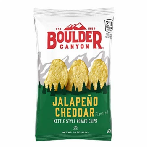 Boulder Canyon Jalapeno Cheddar Kettle Chips, 1.5 Ounce | 10 Count Perspective: front