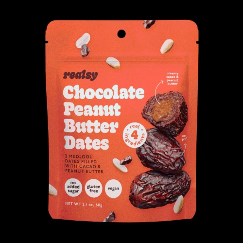 Realsy Chocolate Peanut Butter Filled Dates Snack Pack Perspective: front