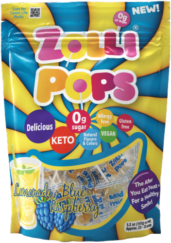 Zolli® Pops Lemonade & Blue Raspberry Lollipos Perspective: front