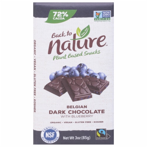 Back to Nature Organic Belgian Dark Chocolate with Blueberry Candy Bar Perspective: front
