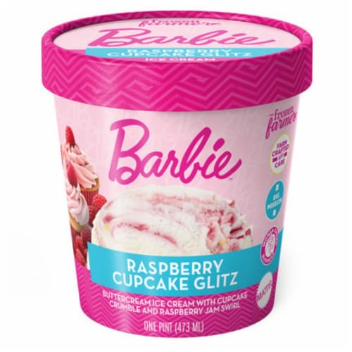 The Frozen Farmer Barbie™ Raspberry Cupcake Glitz Ice Cream Pint Perspective: front