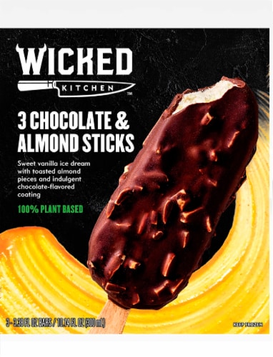 Wicked Kitchen Dairy Free Chocolate and Almond Sticks Frozen Dessert Perspective: front