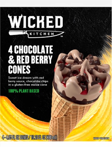Wicked Kitchen™ Dairy Free Chocolate and Red Berry Ice Cream Cones Perspective: front