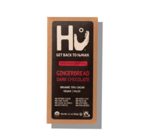 Hu Vegan Gingerbread Dark Chocolate Bar Perspective: front