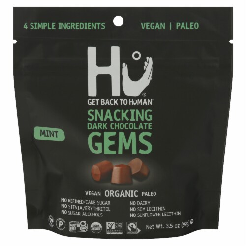 Hu Organic Dark Mint Chocolate Gems Perspective: front