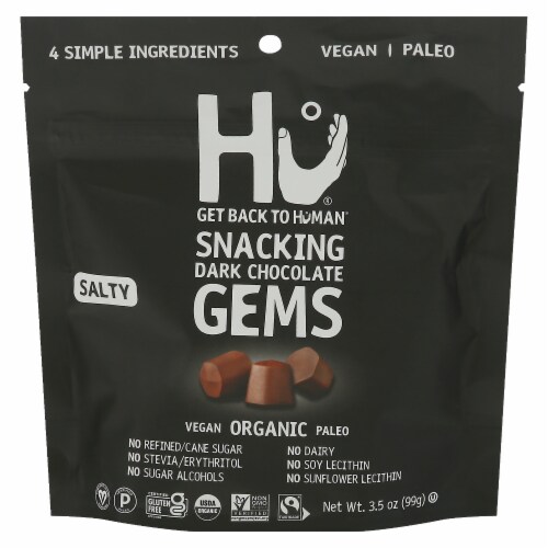 Hu Organic Salty Dark Chocolate Gems Perspective: front
