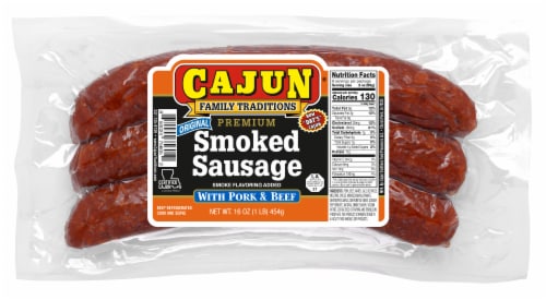 Cajun Traditions Pork & Beef Smoked Sausage Perspective: front