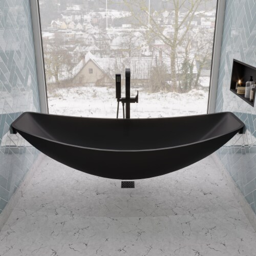 ALFI brand HammockTub1-BM Black Matte 79  Acrylic Suspended Wall Mounted Hammock Bathtub Perspective: front
