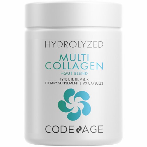 Codeage Hydrolyzed Multi Collagen + Gut Blend Dietary Supplement Capsules Perspective: front