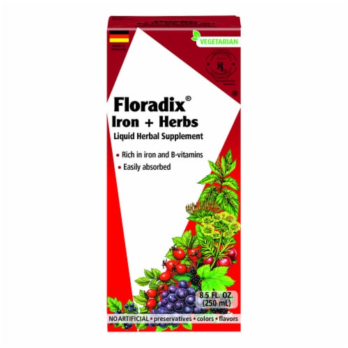 Floradix Iron + Herbs Liquid Herbal Supplement Perspective: front