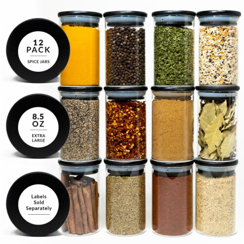 12 Black Bamboo Spice Jars 8.5 OZ  Large Glass Spice Jars with Bamboo  Lids, 12 Tags - Kroger