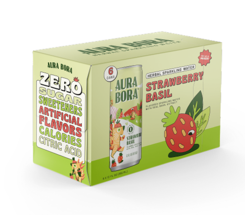 Aura Bora® Strawberry Basil Herbal Sparkling Water Perspective: front