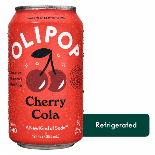Olipop® Cherry Cola Prebiotic Soda Can Perspective: front