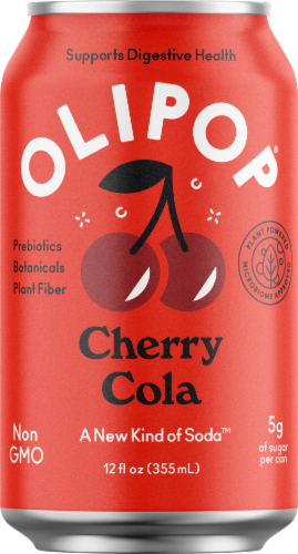 Olipop® Cherry Cola Prebiotic Soda Can Perspective: front