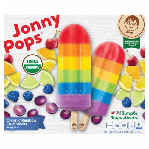 Jonny Pops® Organic Rainbow Fruit Stack Popsicles Perspective: front
