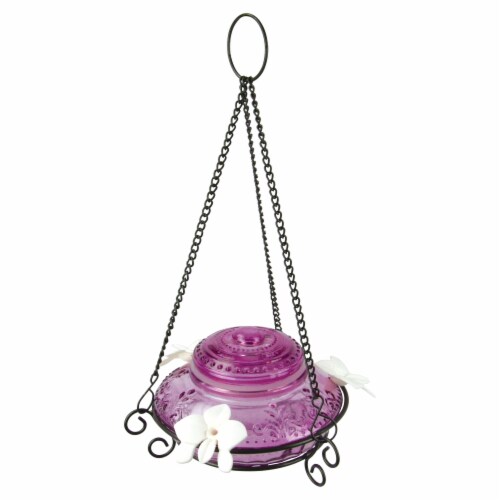 Nature's Way Antique Top-Fill Plum Hummingbird Glass Feeder Perspective: front