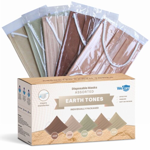 WeCare Individually Wrapped Face Masks, Pack of 50, Earth Tones Perspective: front