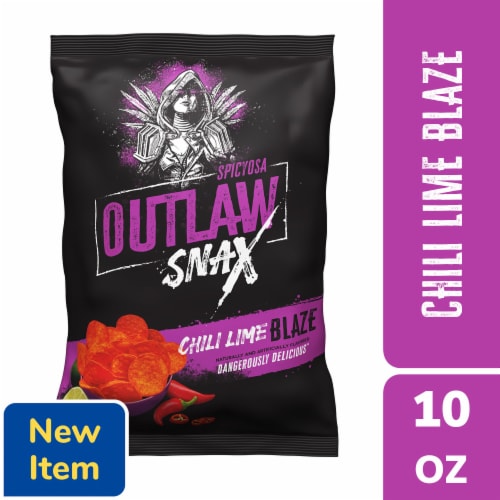 Outlaw Snax Chili Lime Blaze Tortilla Chips Perspective: front