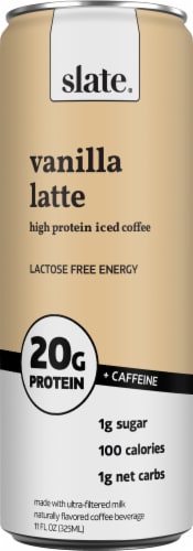Slate Vanilla Latte High Protein Iced Coffee 11oz Perspective: front