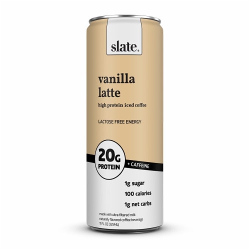 Slate Vanilla Latte High Protein Iced Coffee 11oz Perspective: front